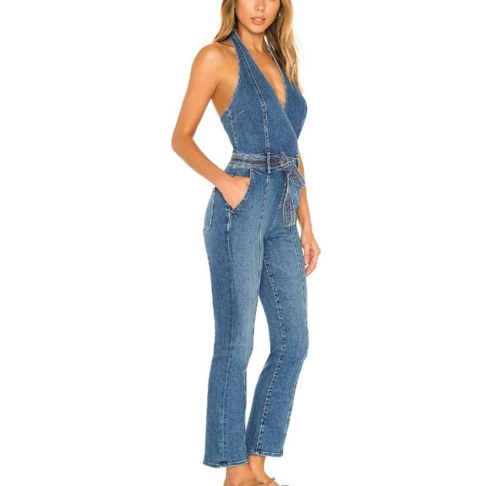 MOTHER Blue Denim Sleeveless Jumpsuit